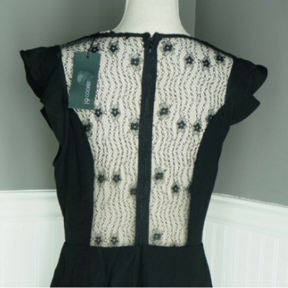19 Cooper Women's Black Ruffled Lace Zippered Cap Sleeve V Neck Dress Sz L NWT - Picture 6 of 6